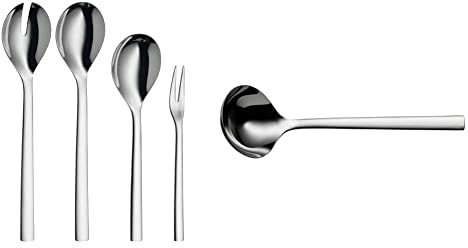 WMF Servierteile-Set 4-teilig Salatbesteck Servierlöffel Serviergabel Nuova Cromargan Edelstahl rostfrei poliert & Suppenschöpfer Nuova Cromargan Edelstahl rostfrei poliert