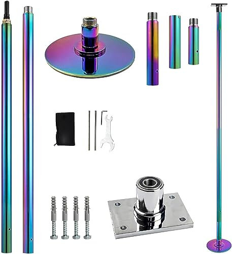 PRIOR FITNESS Pole Dance Tanzstange, Profi Feststehende Statisch Schwenkbar Pole Dance Stange, für Fitnessübungen, Club, Party, Bis 200kg