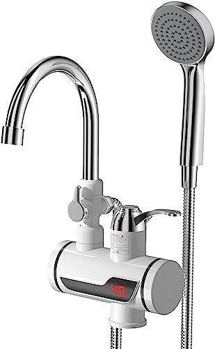 POSTEGE Robinet électrique avec Chauffe-Eau instantané Chauffe-Eau instantané 110V/220V 3000 W avec pommeau de Douche pour Cuisine, Jardin, Salle de Bain, Caravane, Camping Lower Inlet,220V
