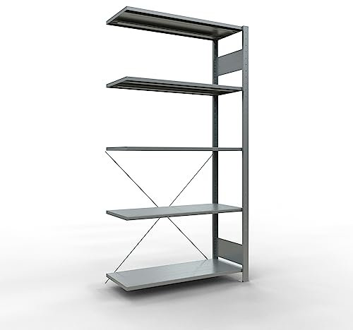 SCHULTE Lagertechnik Anbauregal, Fachbodenregal Stecksystem MULTIplus150, 2000 x 1000 x 400 mm (HxBxT), 5 Fachböden, Kreuzstrebe, verzinkt - Expressline
