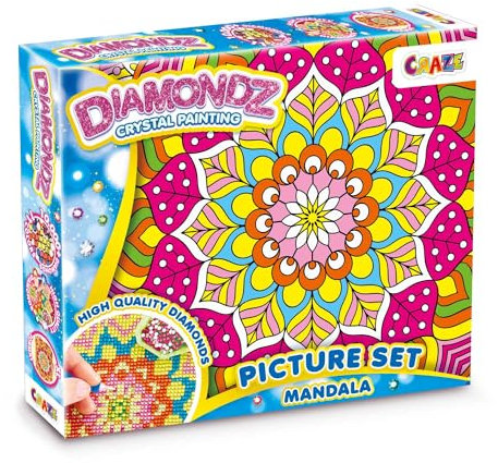 DIAMONDZ CRYSTAL PAINTING MANDALA - Diamond Painting Kinder Mandala Set, DIY Diamant Malerei Bastelset, Mosaikherstellung für Kinder mit Zubehör 36x27cm
