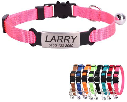 Personalisiert katzenhalsband mit Namen Telefonnummer Sicherheitsverschluss Glocke Dünn Weich Kitten Katzen Halsband für Junge Mädchen Rosa