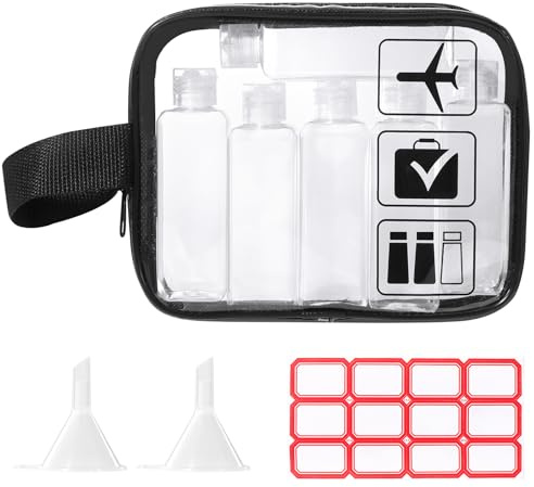 Diboniur Resenecessär - reseflaska - 10 stycken flygplansresekit, tom reseflaska 100 ml med 2 små trattar, resetillbehör för schampo, kräm, liquidi e lotion, Klart, Transparent necessär