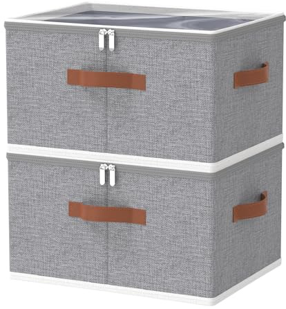 OUTBROS 2 Stück Unterbett Aufbewahrungsbox, Stoffboxen 45x35x25 cm, Grau | Faltbare Aufbewahrungsbox mit Deckel mit Griff, Kleiderschrank Organizer, Unterbettkommode für Kleidung, Decken, Bettdecken