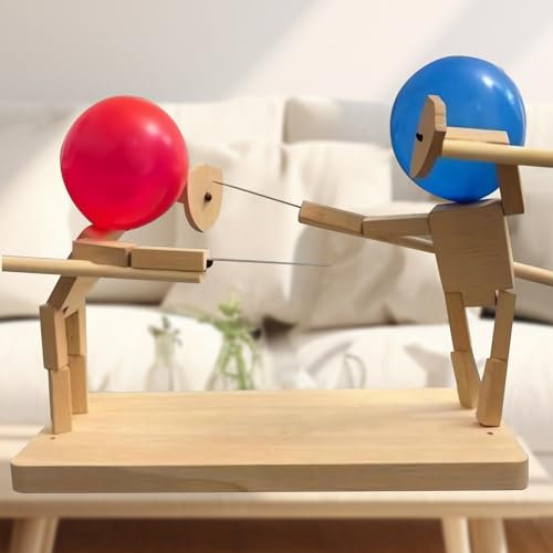 Handgefertigte Holzzaunpuppen - Ballon Bambus Mann Kampfspiel Ballon Brawlers für 2 Spieler Fast-Paced Whack Boom Ballon Party Fechten Spiel Spaß Spannende Holz Battle Bots Fechten (20 Ballons)