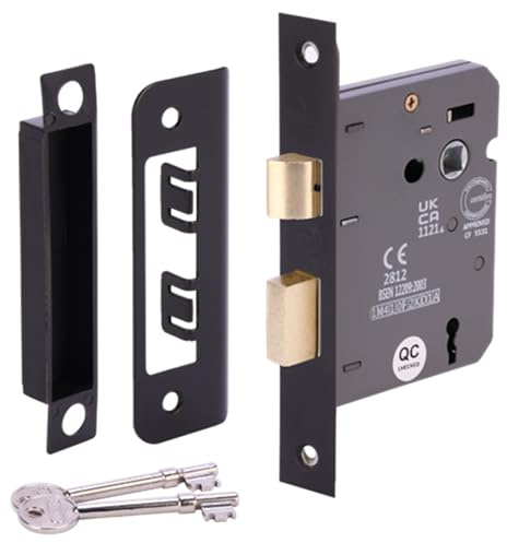 HANDLEZONE® 76mm (3 inch) Black Matt 3 Lever Mortice Sashlock for Internal Timber Doors, Security Key Operated Lock, Reversible Latch, CE & UKCA Approved - Fire Rated - 57mm Backset