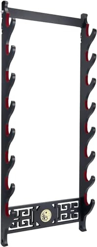 Dfdvye Soporte de pared Katana para espada, 8 niveles, con icono de Tai Chi, de terciopelo, acolchado, soporte para Katana, soporte para espada samurái, varita de sable de luz, soporte para espada