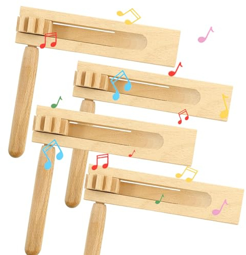4 Pièces Crécelle en Bois, Jouets à Cliquet en Bois Cliquet Fabricant de Bruit, pour les Spectacles Musicaux, les Groupes de Jeux et les Célébrations (Jaune-4)