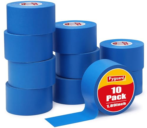 Fyguard 10 Rolls Blue Painters Tape, 48mm x 50m Wide Masking Tape General Purpose Decorators Tape Heat Resistant for Painting Work Renovations DIY Crafts