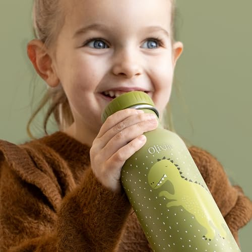 Trinkflasche personalisiert - Trixie personalisierte trinkflasche kinder mit namen (500 ml, Rostfreier Stahl) (Dino)