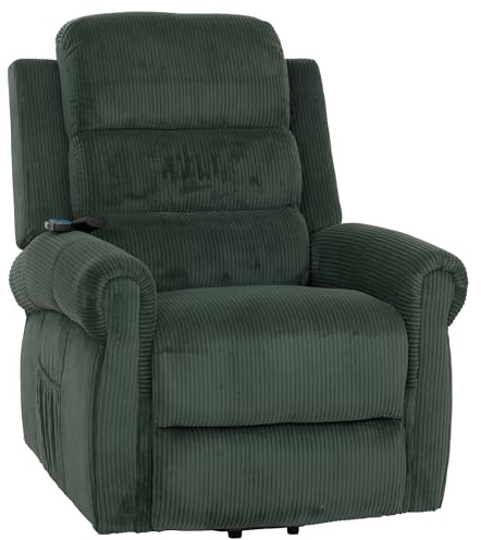 Mendler Fernsehsessel HWC-K63, Relaxsessel, Liegefunktion Aufstehhilfe Massage Heizfunktion, Stoff (220g/m²) Cord - grün