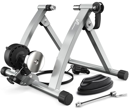 Sportneer Rouleau d'entraînement vélo - Rouleau d'entraînement magnétique pour 26-28'' & 700C, support rapide pour roue avant, entraînement sur route avec 6 niveaux de résistance pour l'intérieur avec
