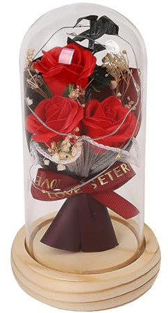 Rose Sous Dôme De Verre - Rose Préservée Rose Rouge En Soie Cadeaux Pour Femmes | La Belle Et La Bête Rose Illuminée, Idée Anniversaire Décoration D'intérieur Romantique Pour Cadeau Mère, Saint
