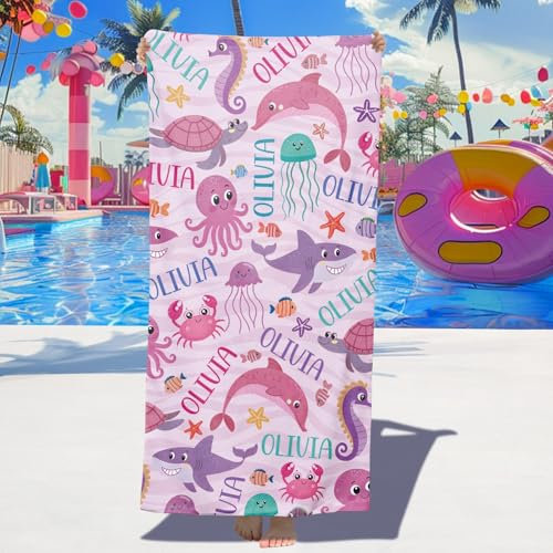 Dihope Personalised Beach Towels for Kids - Custom Beach Towels with Name - Quick Dry Soft Microfibre Swimming Towels for Kids, Customised Bath Pool Beach Towel for Boys Girls