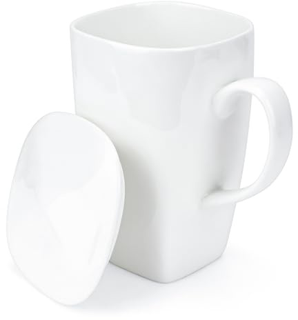 Linkidea Taza de café de cerámica extragrande con tapa, 20 oz, ligera, con asas, para la oficina y el hogar, apta para microondas y lavavajillas