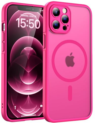 TOCOL für iPhone 12 Pro Max Hülle, Kompatibel mit MagSafe, Matt Heißes Rosa | Eingebauter Magnetring, Vollständiger Kameraschutz, Militärschutz Stoßfest Kratzfest Haltbarkeit, Durchscheinend Rückseite