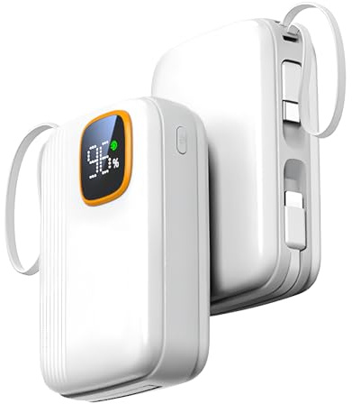 Power Bank 20000mAh, 22.5W Fast Charging Portable Charger with Built-in Cables,4 Outputs & LED Display, USB C Battery Pack Compatible with iPhone 16 15 14 13 Android and More (White)