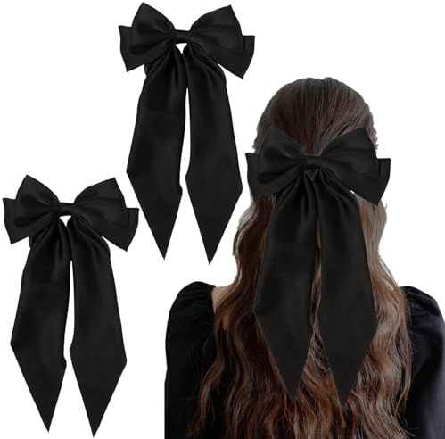 2PCS Black Hair Bow Clips – Large Solid Black Bows for Girls & Women, for Thick or Thin Hair, Elegant Hair Accessories for School, Parties, and Everyday Wear