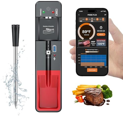 Smart Bluetooth Cooking Thermometer, Long-Range Wireless Meat Thermometer for Oven, Grilling, Smoking, BBQ & Air Fryer, Digital Dual Sensors Probe for Beef Lamb Chicken Turkey with iOS & Android App