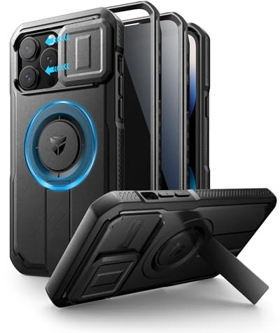 Dexnor per iPhone 14 Pro Max Cover con Copertura Scorrevole per Fotocamera, Supporto Regolabile e Protezione per la Privacy Dello Schermo, Copertura Protettiva Magnetica Resistente - Nero