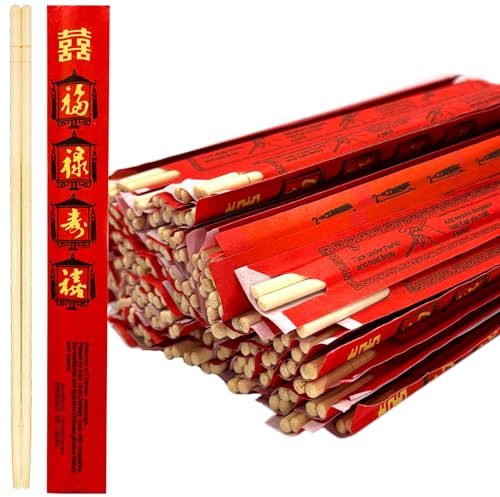 52USA Disposable Bamboo Chopsticks (100 Sets) - 9'' Long, UV Treated, Individually Wrapped Japanese and Chinese Wooden Chopsticks Bulk