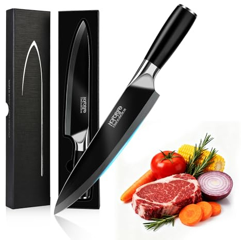 Hoforife Kockkniv 20 cm - Japansk Handsmidd med Kolkärnstålskärna - Ergonomiskt Handtag i Svart Trä - Inklusive Presentask