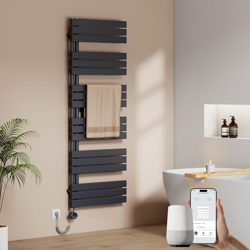 EMKE WiFi Handtuchheizkörper Elektrisch 1599x600 mm, Flach Badheizkörper Elektrisch, Elektrischer Handtuchwärmer Handtuchtrockner Handtuch Heizkörper Bad mit Thermostat und Heizstab - 1000W, Anthrazit