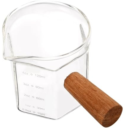 LALADEFIEE Verre Doseur Espresso avec Poignée Bois Pichet Verre Transparent pour Lait et Crème Petite Tasse à Mesurer Café pour Extraction Précise Couleur Aléatoire Couleur Aléatoire