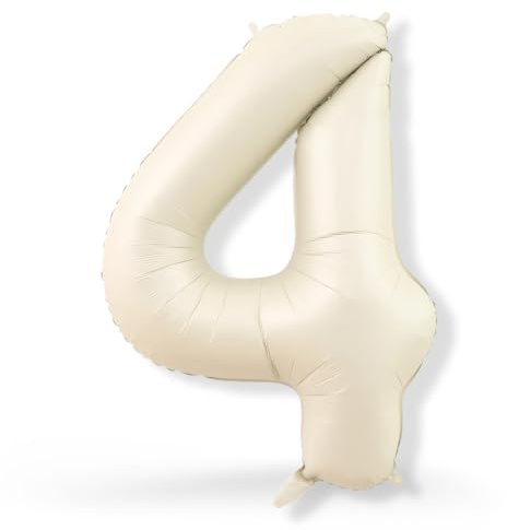 FUNXGO XXL Zahl 4 Folienballon Champagner ca. 100cm – Riesen Zahlen Luftballon – Helium & Luftfüllung – Große Ballon Zahl für Geburtstag, Hochzeit & Party Deko - Folienballon 4 Champagner