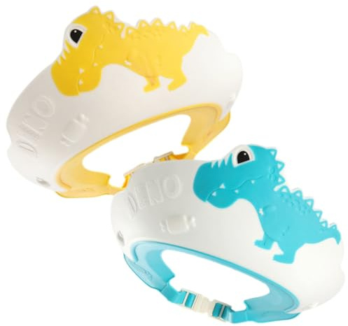 Gogogmee 2 Stück Kleinkind Badehauben in Dinosaurier Form zum Haarewaschen mit Flexibel Einstellbarem Kopfumfang und Schutz für Augen und Ohren