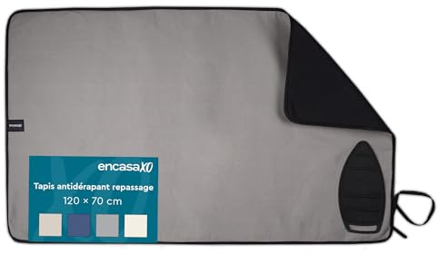 Encasa XO Gran Almohadilla de Planchar (120x70 cm) con Reposaplanchas de Silicona Antideslizante, Acolchado 3mm. Manta Portátil Resistente al Calor para Mesa - Gris