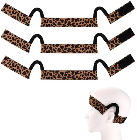 3pcs Double Sided C Shaped Earless Wig Bands,Elastic Leopard Bow Print Melt Headband with Ear Cutouts Lace Melting Front Headpiece Band Accessories for Secure and Comfortable Wig Fit (Style 2)
