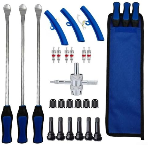 Reifenheber-Set für Motorrad-Reifenreparatur – 25-teiliges Werkzeugset mit 38,1 cm und 27,9 cm Brechstangen – 45 Mangan-Material, präzise entwickelt für den Automobileinsatz (blau/rot) (A)
