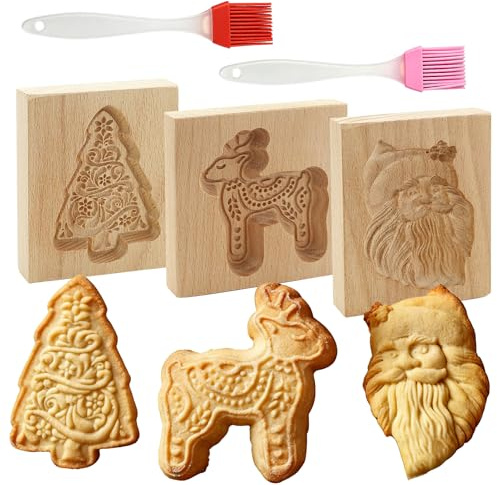 3 stampi per biscotti in legno con animali intagliati 3D, facili da sformare, lisci, resistenti all'usura, personalizzazione, per principianti