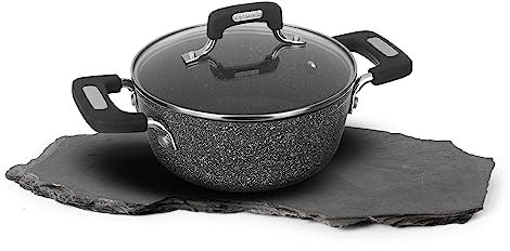 KASANOVA Pentola antiaderente con coperchio, per induzione e tutti i piani cottura New Petra Dark (Pentola, 20 cm)