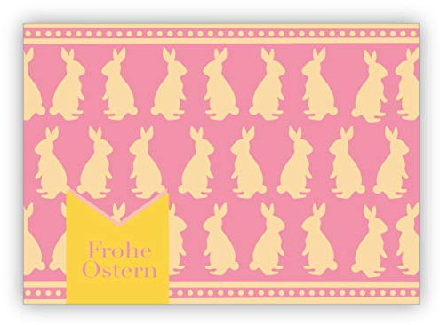 Grußkarten Set (10Stk) Retro Vintage Osterkarte mit Scherenschnitt Hasen: Frohe Ostern in rosa gelb • nette, hochwertige Oster Grüße im Set mit Umschlägen als liebe Geschenkkarte, Gutschein