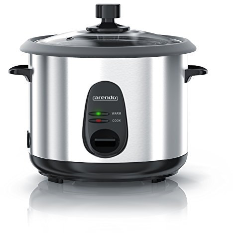 Arendo - Reiskocher Edelstahl mit Warmhaltefunktion und Dampfgarerfunktion - Dampfgarer - 1,5 Liter Kapazität - Gehäuse Alu gebürstet