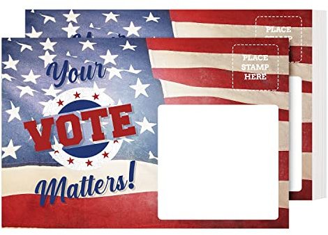 100 Bulk 4x6 Voting Postcards Your Vote Matters Patriotic Red, White and Blue American Flag Theme With Blank Back for Message to Voters - Mailable, Made In The USA