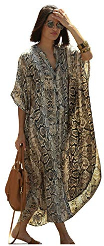 Tunique Longue Femme été Grande Taille Boho Chic Robe avec Bouton Devant Caftan Indien Africain Kaftan Long Kimono Ethnique Cache Maillot de Bain Poncho Pareo Plage Bikini Cover Up ZSCPDN0486SW