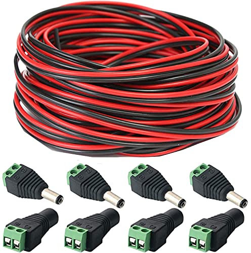 RUNCCI-YUN 20m 22 AWG 2 Pin LED Streifen Verlängerungskabel LED Strip Anschlusskabel LED Verbinder, 12v-24V Kabel, für SMD 3528 2835 5050 5630 mit 5,5 x 2,1 mm DC-Klinkensteckeradapter