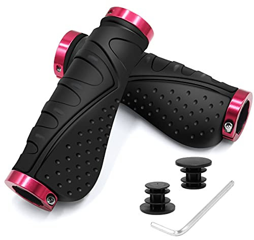 REETEE Fahrradgriffe Rutschfester Lenkergriffe Fahrrad Ergonomisch MTB Griffe, Zwei Seiten Lock-On Design Fahrrad Lenker Griffe für 22,2 mm, Mountainbike, Rennrad Lenker (Schwarz Rot)