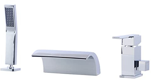 Ksunun 3 Loch Badewannenarmatur Wasserfall Wannenrandarmatur Wannenarmatur Heißes und Kaltes Wasser Badewanne Wasserhahn Messing Chrom Einhebel Wannenmischer mit Handbrause und Brauseschlauch,A