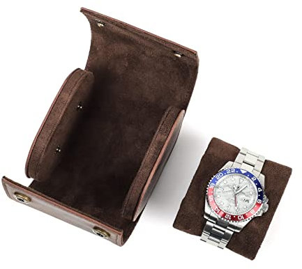 Hiram Aufbewahrungsbox für 1 Uhrenkoffer aus echtem Leder, handgefertigt, Reiseuhr, tragbares Etui, flexibles Kissen, Schlitz-Montage-Design