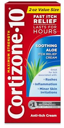 Cortizone-10 Maximum Strength Soothing Aloe Itch Relief Cream, 1% Hydrocortisone, Fast-Acting, Anti-Itch Cream for Bug Bites, Rash, Eczema, Psoriasis, Poison Ivy, Oak, Sumac & More, 2 oz