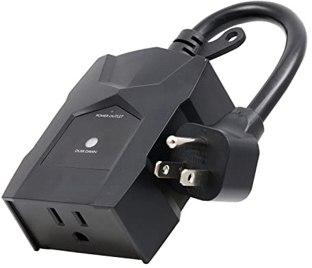 UltraPro Outdoor Dusk to Dawn Outlet Timer, Weather‑Resistant Single Outlet Light Sensor Plug, Automatic Landscape & Seasonal Lighting Control, 1 Pack, Black, 70385