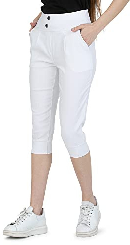 Kendindza Pantalon 7/8 pour femme opaque | Taille élastique | Pantalon stretch | Pantalon chino | Pantalon en tissu élégant et élégant