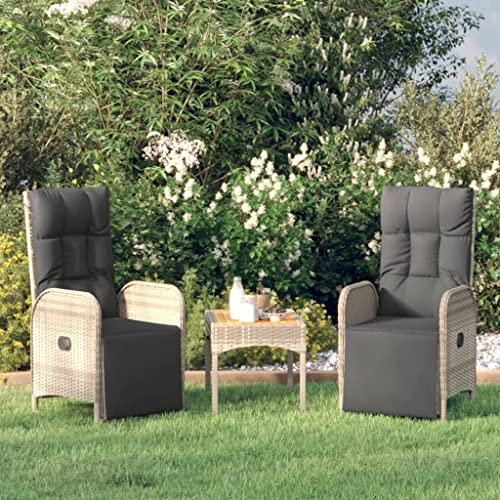 INLIFE Garten-Relaxsessel mit Kissen 2 STK. Poly Rattan Grau,22kg,319891