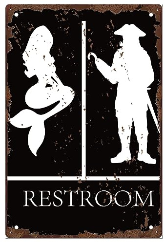 SUPERDANT Metal Tin Sign Funny Mermaid Pirate Vintage Iron Sign Gothic Restroom Door Decor Metal Plaque Bathroom Ship Retro Wall Art Poster for Bars Restaurants Cafes Pubs