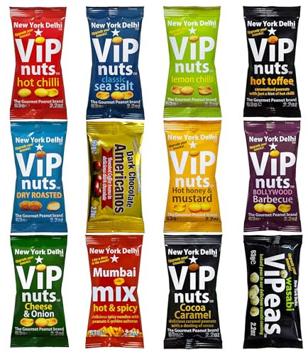 New York Delhi ViPnuts, Ultimate Selection Box of peanuts (12 x 63g) minimum 8 types - usually more - a flavour for every palate - snacks lovers gift