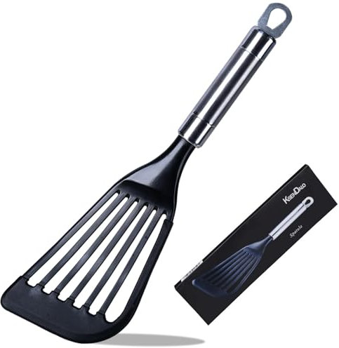 KSENDALO Fischspatel, Ei, flexibler Schlitzwender, Silikonbeschichtete Kanten, Küchenhelfer für Kochgeschirr, leichtes und stabiles Kochwerkzeug für Fisch, Eier, Pfannkuchen, Omelettes
